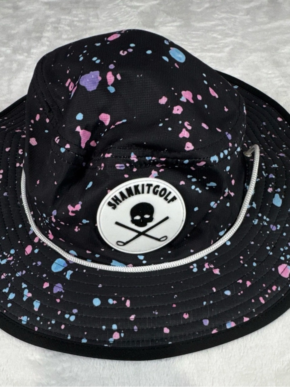 Shank It Golf Bucket Hat Black Paint Splatter Skull Golf Sun Hat